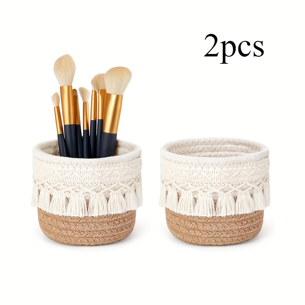 2pcs Of Tassel Desktop Storage Baskets. Suitable For Storage Needs. Round Woven Baskets For Organizing Brushes, Shelf Baskets