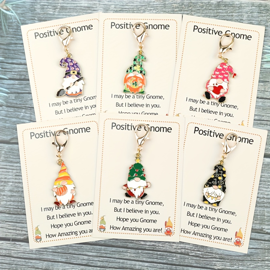 TEMU 6pcs Inspirational Gnome Keychain Set - Positive Emotional Uplifting Support Gifts For Women, Men, & Coworkers - Cute Funny Easter Gnomes With