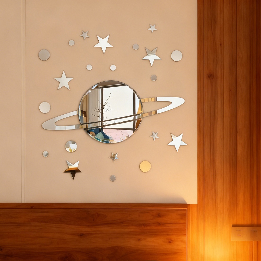 Space Pattern Home Mirror Sticker | Planets And Stars Combination Self-adhesive Acrylic Mirror Wall Decal For Sofa, Tv Background, Bedroom, Hall