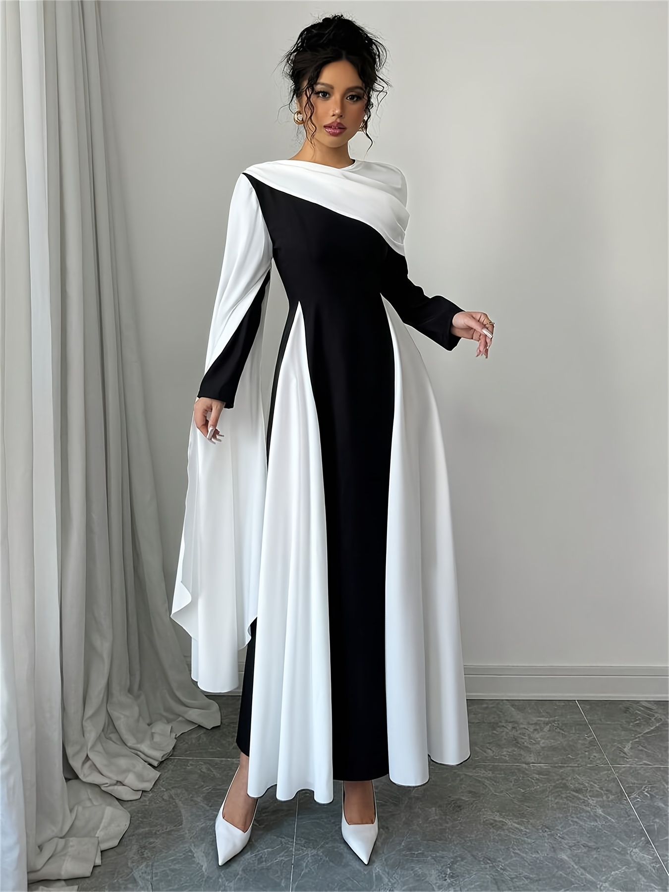 chinese dress ladies Black & White Stripe Long Sleeve Dress main image 1