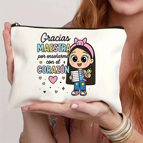 1 cartoon makeup bag you are a teacher thank you gift makeup bag multi functional large capacity travel storage bag gift for teachers gratitude cosmetics storage bag portable toiletries storage bag