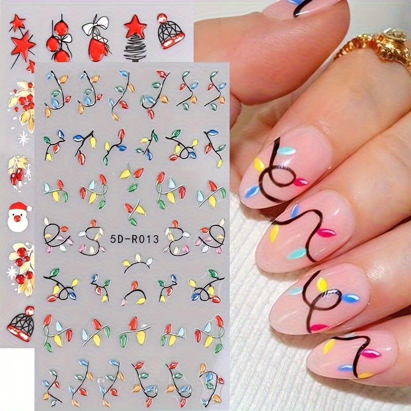 

5d Embossed Christmas Art Stickers - , & - Backing For Diy Manicure Decorations - For