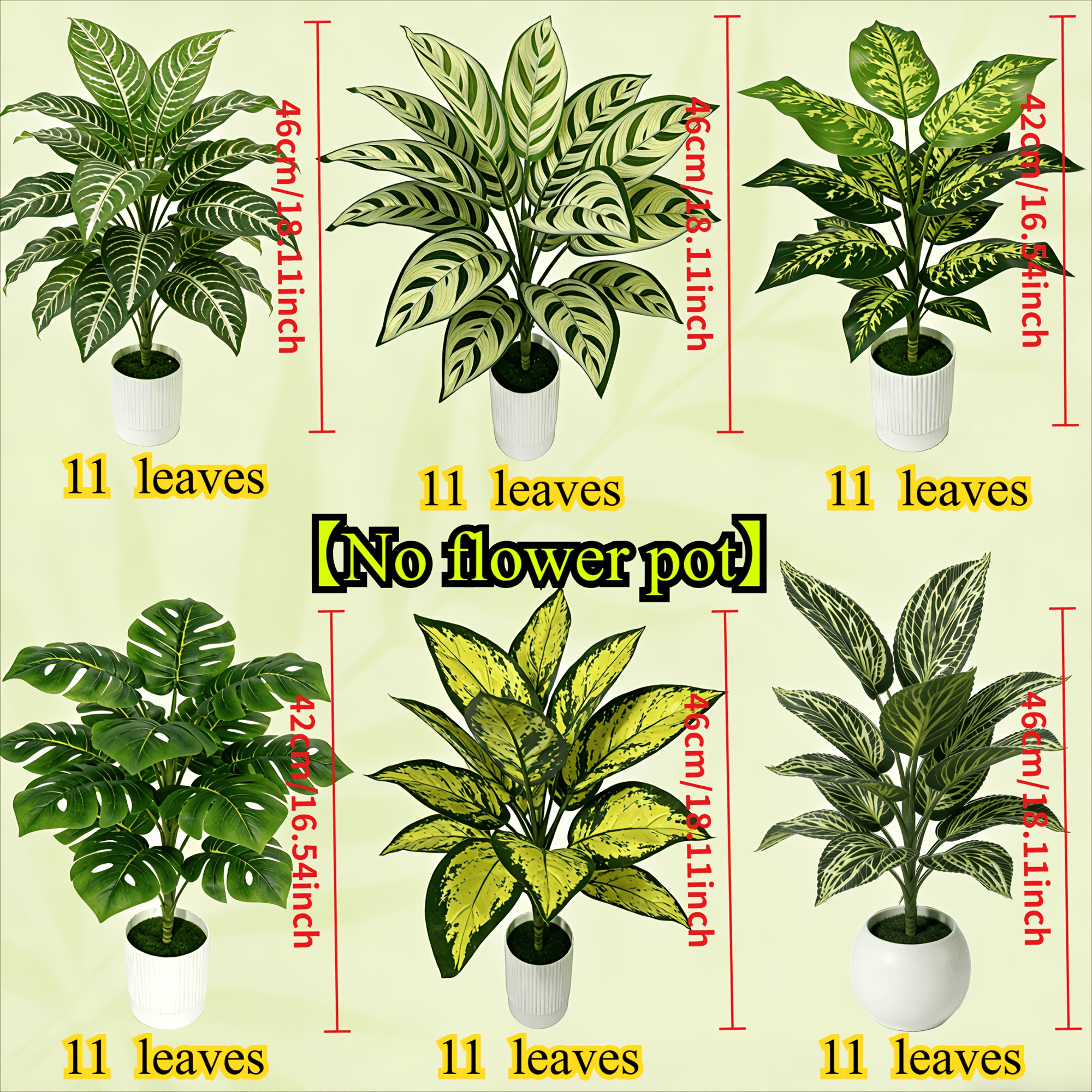 Image of 6pcs Set, Includes Artificial Leaf Plants - Monstera, Syngonium, Phyllostachys, , And Bird Of Paradise Palm. Pots Not Included. Maintenance-free -leaf Decorative Trees Suitable For Outdoor Use.