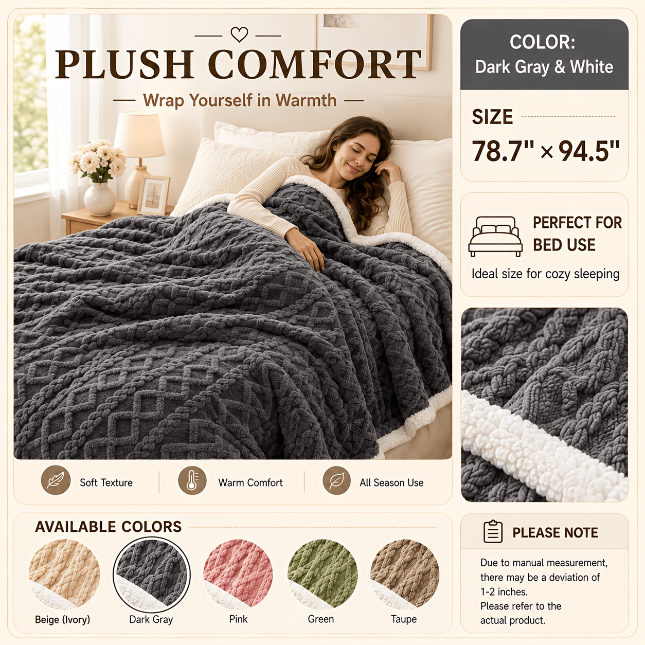TEMU 1 Double-layer Blanket Extra-thick, Soft, Skin-friendly, Sturdy, Warm, And Machine-washable Perfect For Office , Sofa Covers, Bedrooms, Hotels,