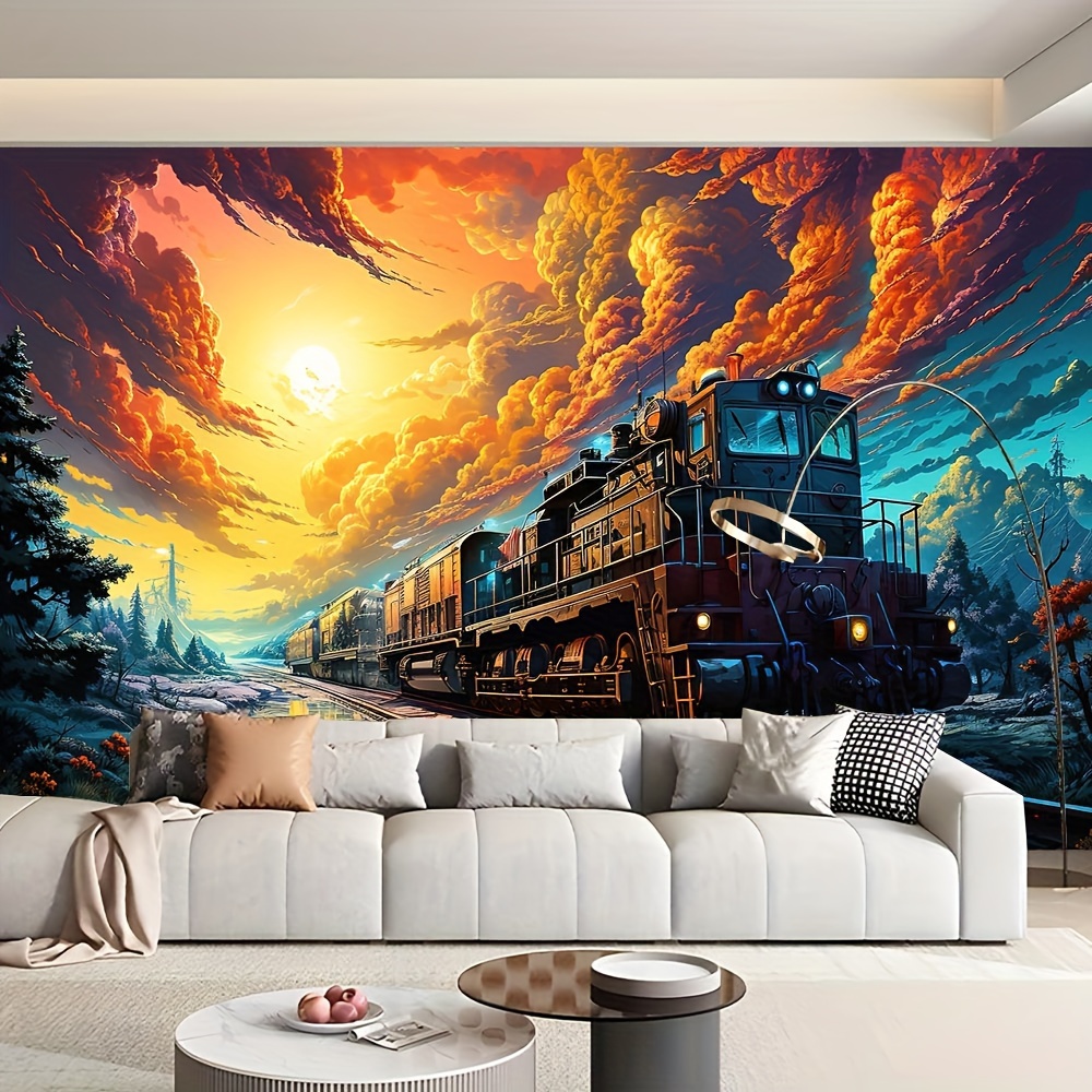 

1pc Train & Sunset Pattern Tapestry, Polyester Tapestry, Wall Hanging For Living Room Bedroom Office, Home Decor Room Decor Party Decor, With Free Installation Package