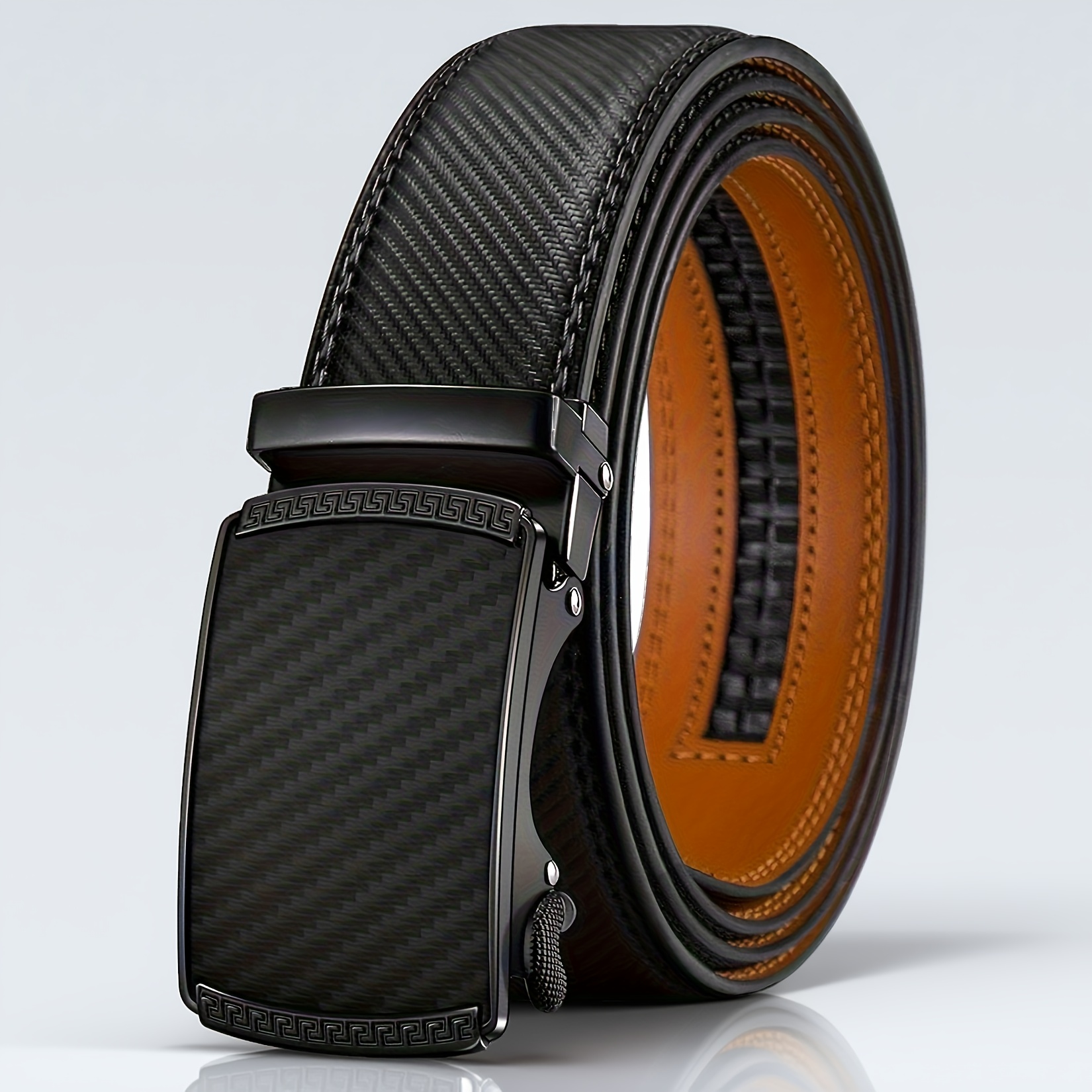 TEMU Mens Leather Ratchet Belt With Automatic , Adjustable Belt With Gift Box(35mm)