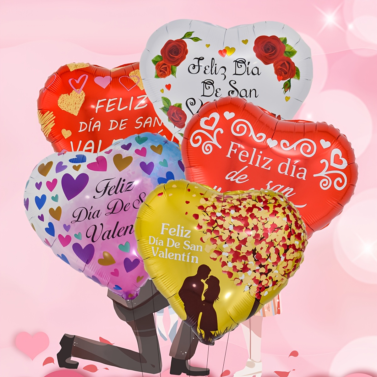 

5pcs Spanish Valentine's Day Heart Balloons, 18-inch Aluminum Film, Dia De San Valentin Decorations, No Electricity Needed