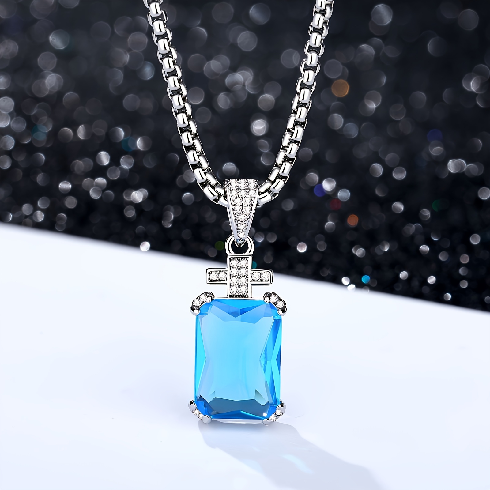 Image of Men' Cross Necklace | 17.5ct Synthetic Gems Cut Cz Pendant | 24" 304l Stainless Steel Chain | Luxury Gift For Him