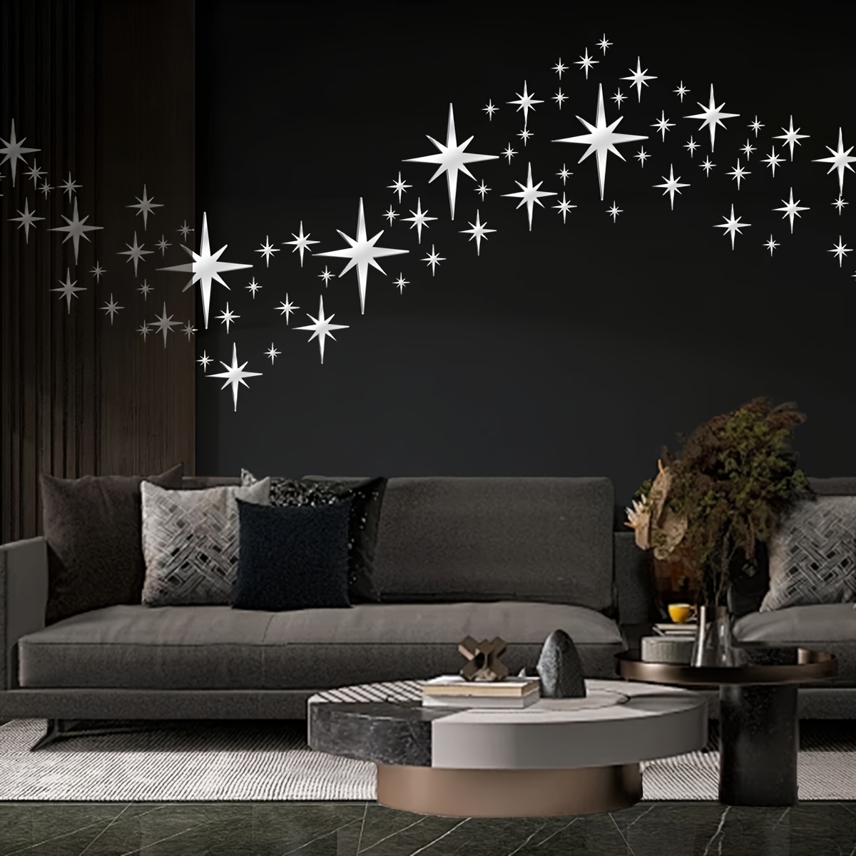 A Box Of 92 Stickers, Starry Mirror Acrylic Wall Stickers, Wall Background Decoration, Three-dimensional Layout, Living Room, Bedroom, Bathroom Decoration Mirror Stickers