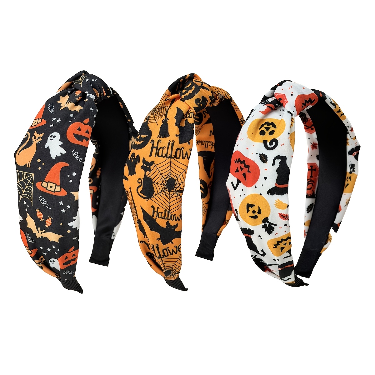 TEMU 3pcs/set Women's Elegant Halloween Element Wide Brim Bow Headband, Women's Fashion Daily Casual All-match High Forehead Face Washing Makeup