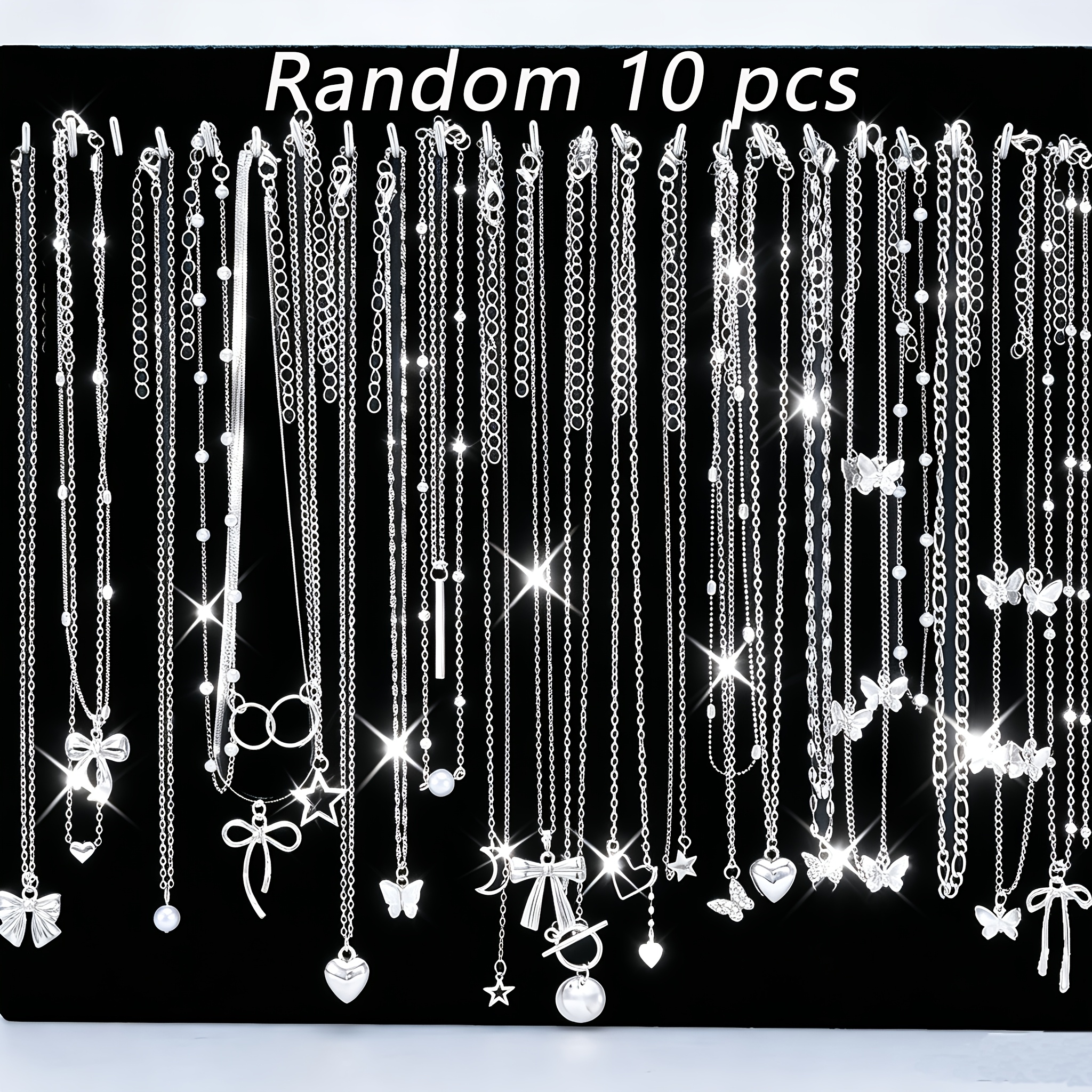 TEMU Random 7/10pcs Set Of Heart Moon Necklaces Suitable For Women's Dates, Vacations, Weddings, Banquets, And Parties, Gift For Daily Wear, Jewelry,