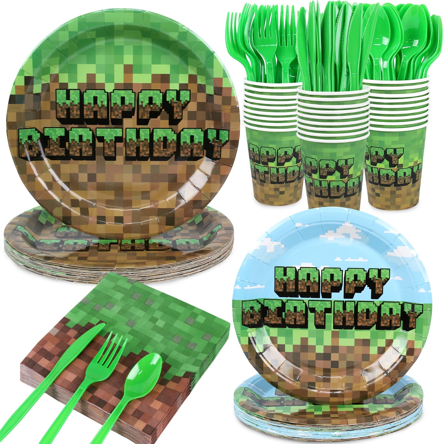 TEMU 144pcs Heavy-duty Plastic Birthday Party Plates, Cups & Napkins Bundle - Compatible For Parties, Events, Pet Coated Tableware (serves 20) - ,