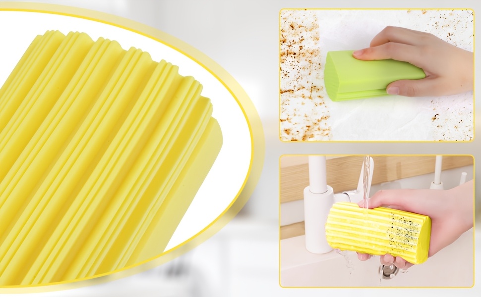 4pcs damp dusting sponge yellow household clean sponges duster for cleaning baseboards blinds vents window trunk scrub   eraser reusable wet sponges cleaning supplies tool details 2