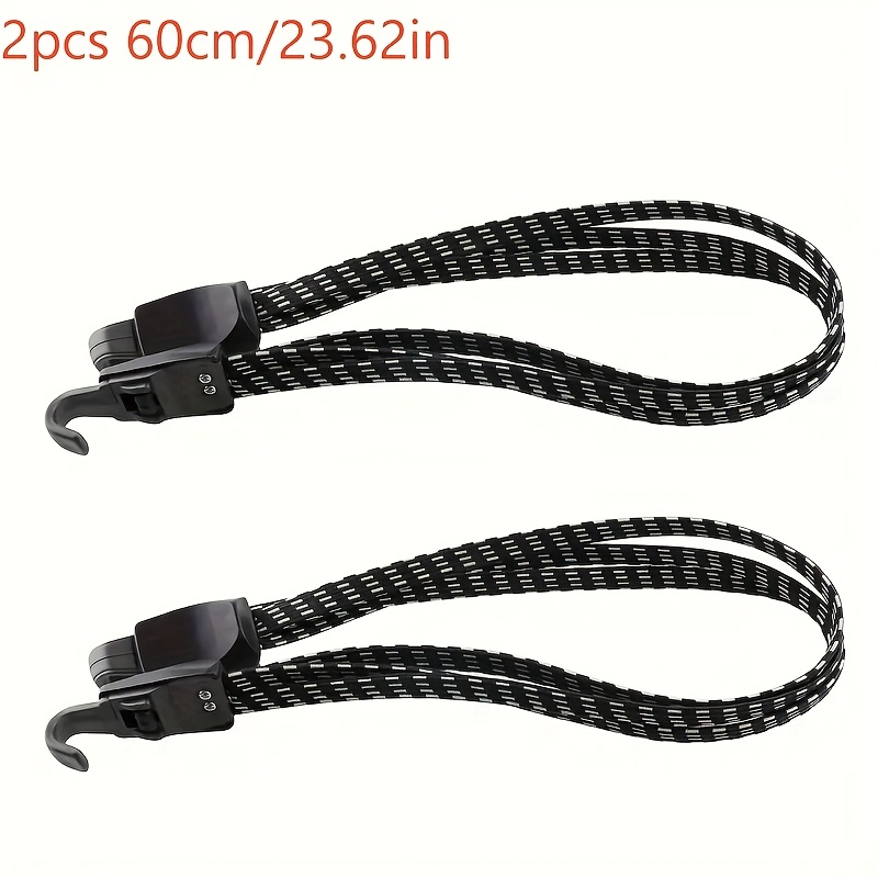 2pcs Bike Bungee Cords - 3-in-1 Heavy Duty Adjustable Long Straps With Secure Hooks - Flexible Elastic Rubber Flat Bungee Cords For Camping, Bicycle Luggage Rack, And Cargo Management