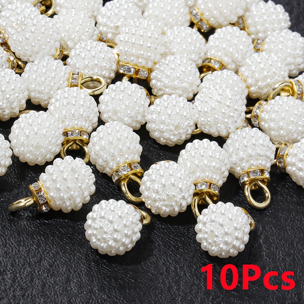 TEMU 20/10pcs 10/12mm White Round Acrylic Beads Golden Hook And Loop Pendants For Diy Fashion Necklace Earrings Mobile Phone Bag Chain Decoration