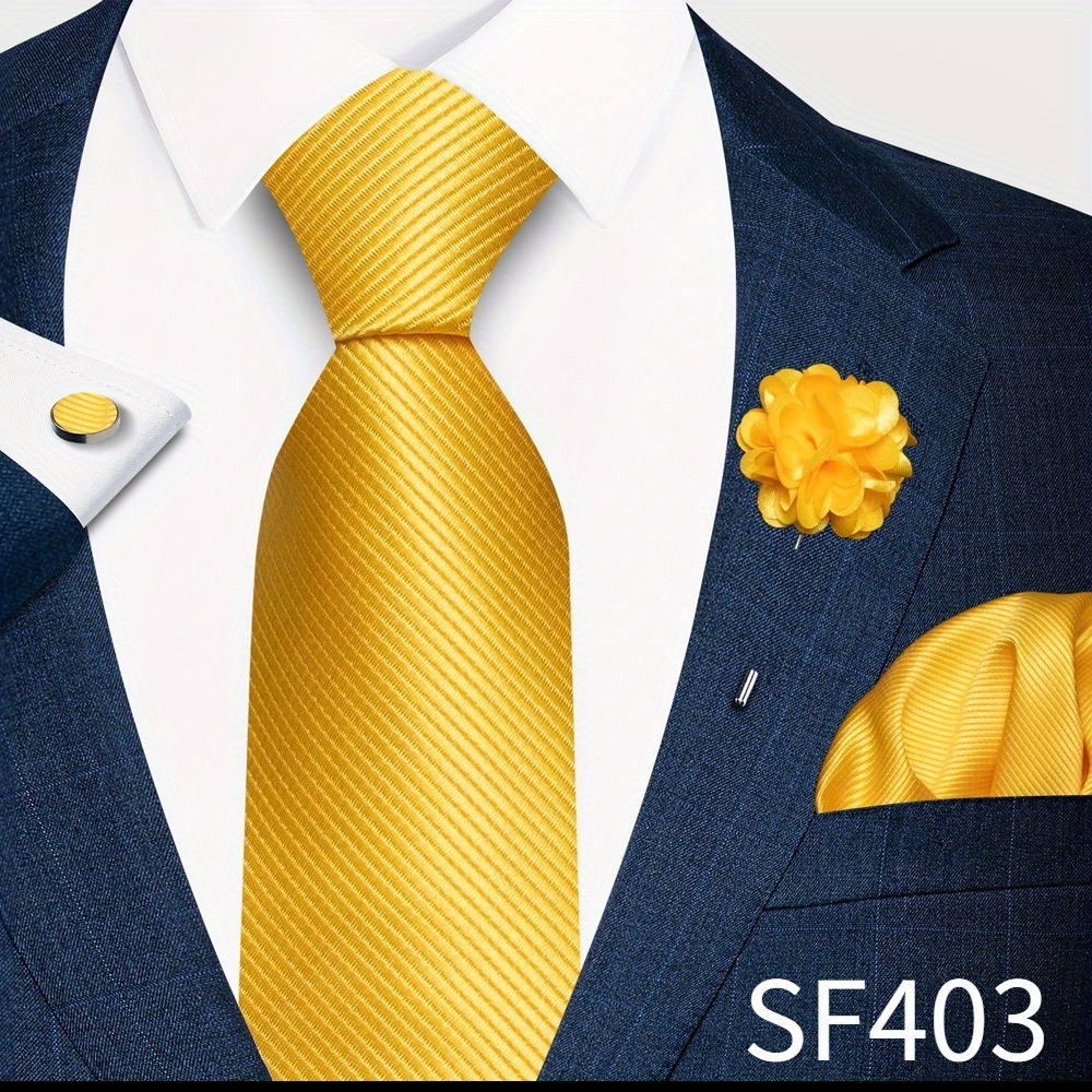 TEMU Versatile Multicolor Classic Elegant Solid Color Men's Suit Additions, Men's Tie And Square Scarf And Boutonniere And Cufflinks 4pcs Set,