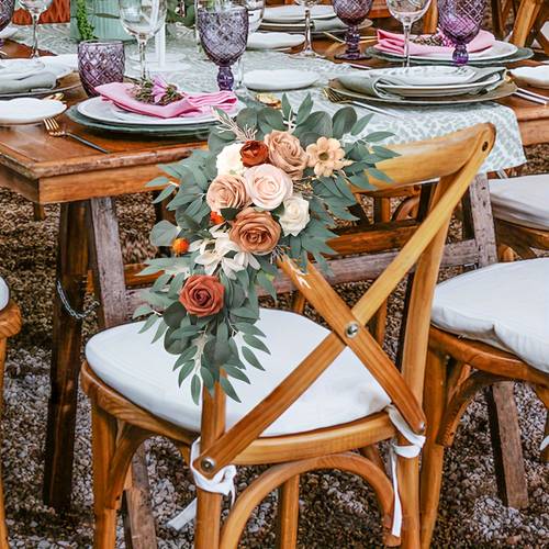 2pcs, Artificial Flower Swags For Fall Wedding Background Decoration And Wedding Welcome Sign Floral Decoration Terracotta Flowers For Wedding