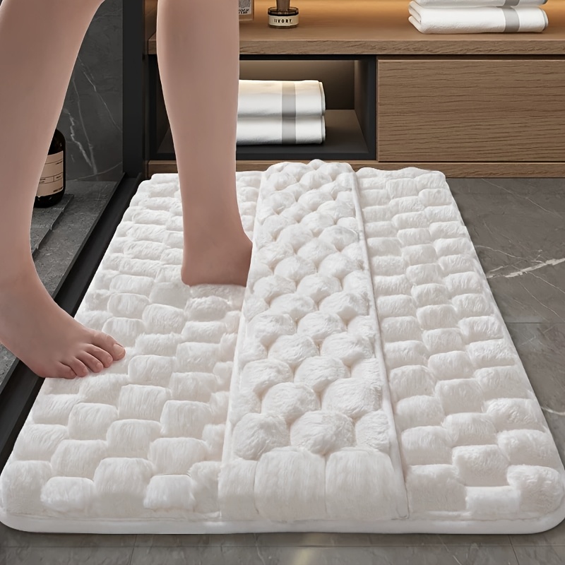 

Luxurious Memory Foam Bath Mat With Wipe Design - , Quick-dry, Double Water Absorbent, Pvc Backing - Shower And Bathroom, White, Bath Accessories