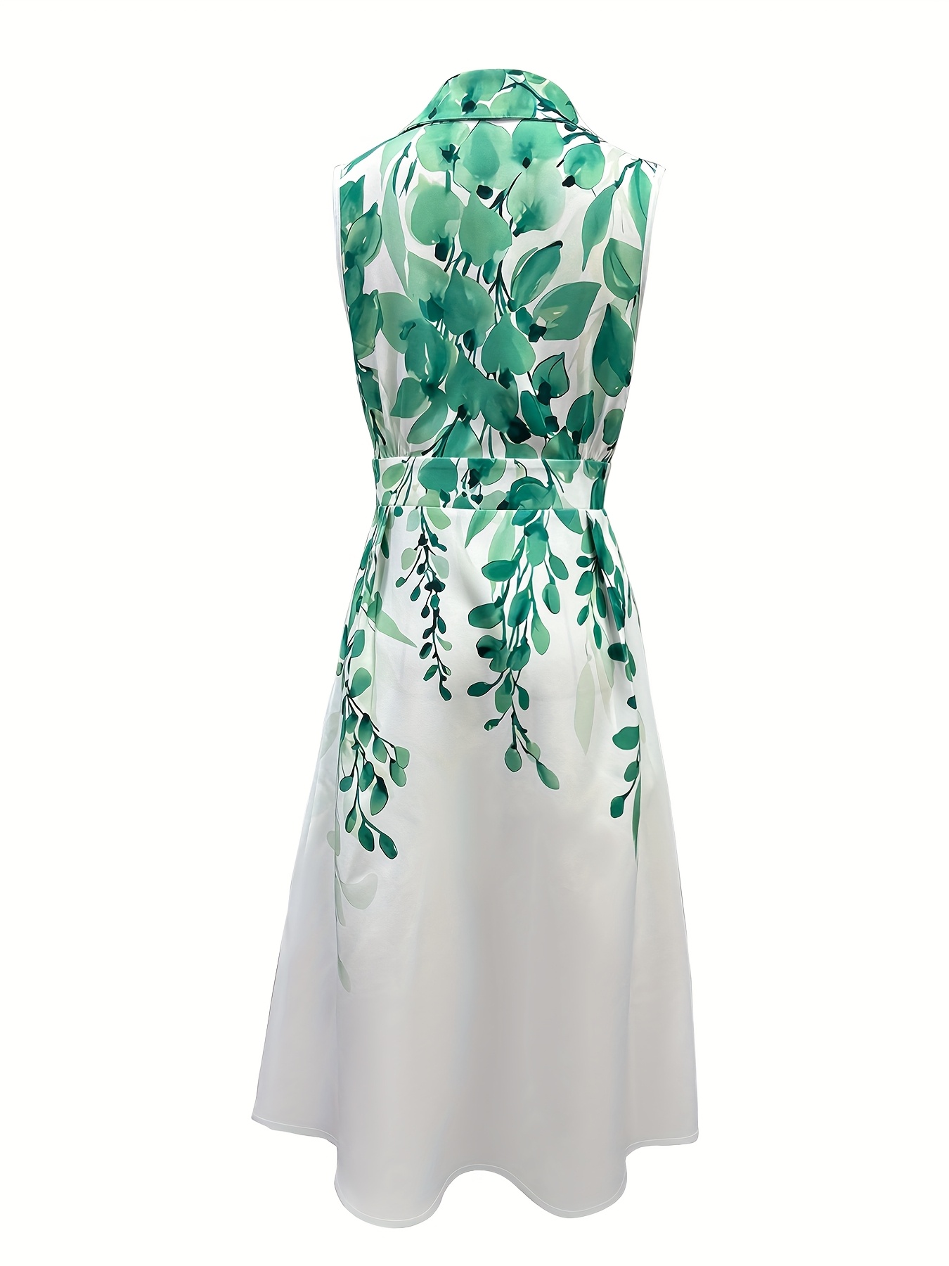 womens elegant sleeveless green leaf print dress a line - Temu Portugal
