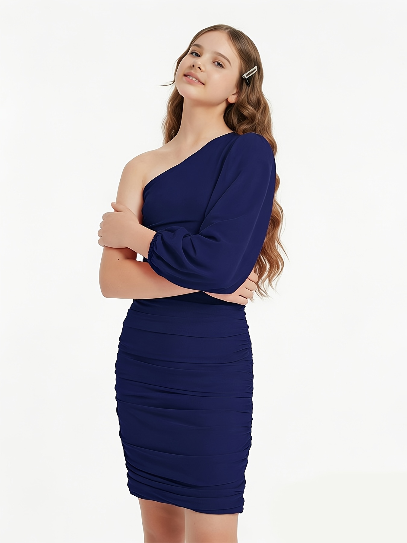exarus girls ruched bodycon dress teens mesh lantern sleeve - Temu