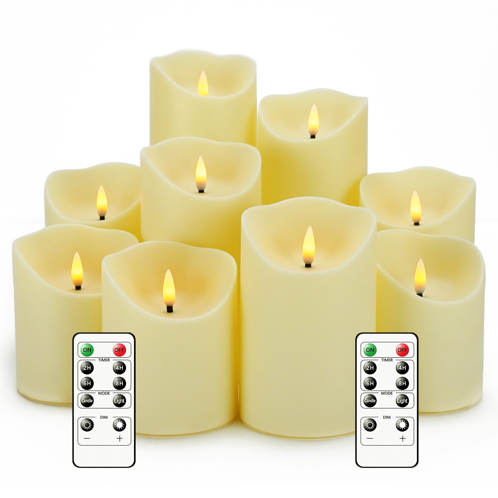 Set of 9 Flameless LED Candles with 2 Remote Controls and Timers, Ideal for Home Decor, Store Displays, Family and Halloween Room Decor and Halloween Gifts (Black, Ivory, White)