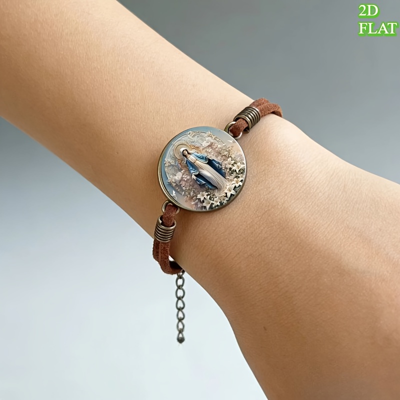 TEMU 1 Bracelet Élégant - Pendentif Floral Doré, Décoration d'Intérieur - Cadeau Catholique Parfait pour Femme, Saint-Valentin, Anniversaire, Noël -