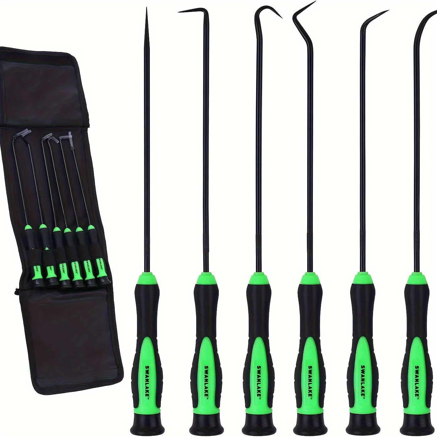 

6-piece Auto Oil Seal & O-ring Gasket Pick Set With Mini Hook Puller - S2 Steel, Grass Green/black