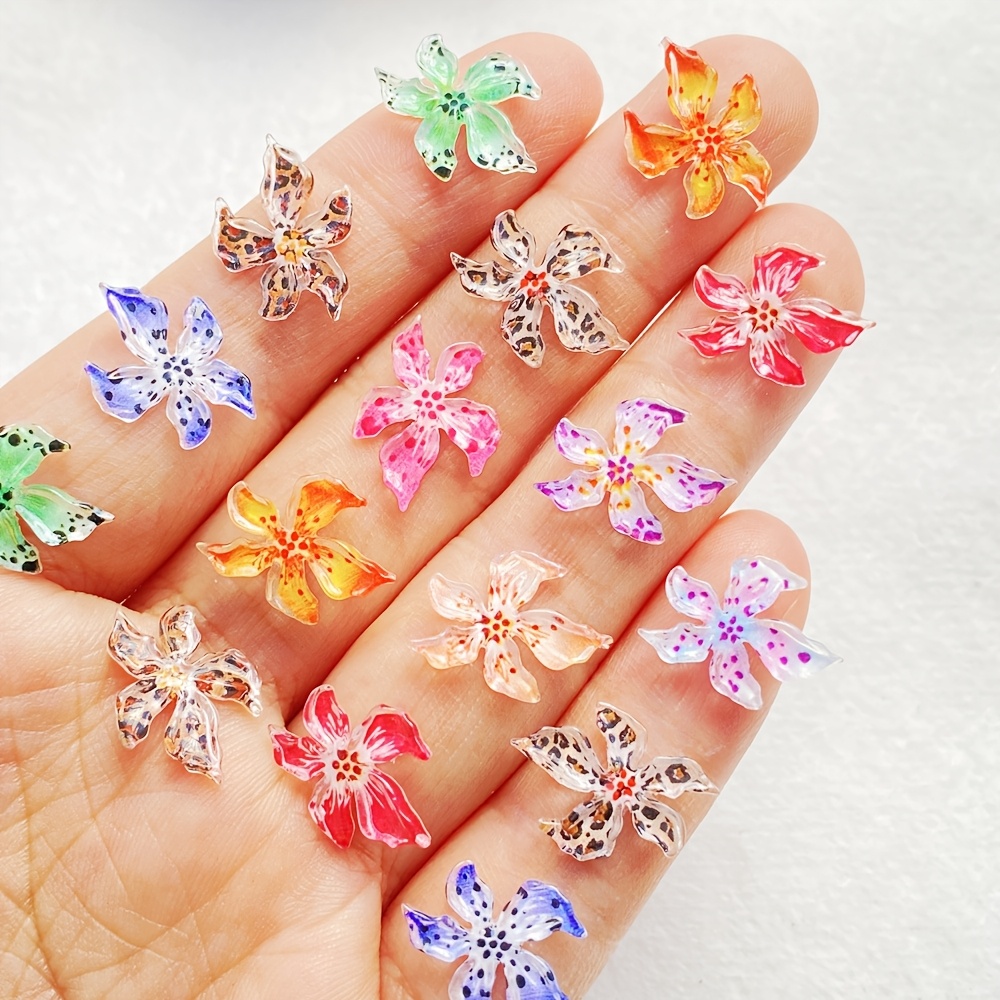 

20/50pcs Resin Lily Flower Nail Art , Unscented 3d Floral Resin Charms For Diy Crafts, Scrapbooking, Nail Decorations, And Christmas Ornaments