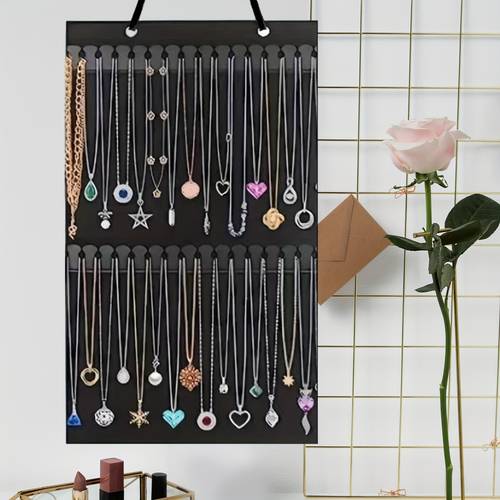 1pc felt necklace organizer hanging bag double sided jewelry display stand wall mount rectangle storage for necklaces fabric material necklace storage bag jewelry organizers