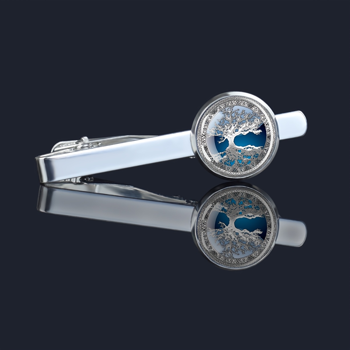 TEMU Un pince-cou de cravate d'un rond en verre avec un motif d'arbre de vie, ce qui un cadeau élégant pour hommes et femmes, parfait pour embellir
