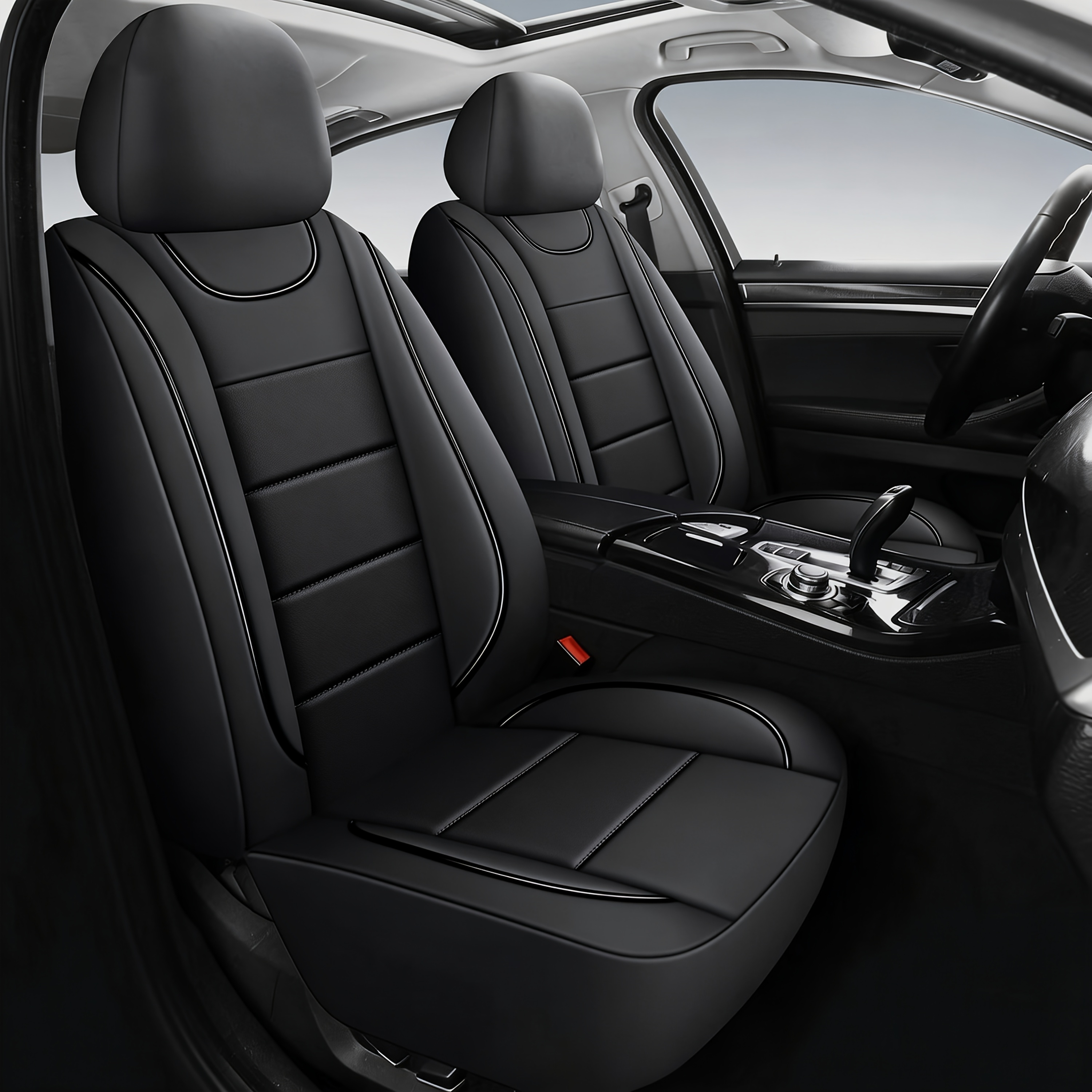 TEMU 2-seater Fit Synthetic Leather Car Seat Covers Suitable For All Vehicles, Quilted With Foam Cushioning & Trim, Wear-resistant Cover Compatible