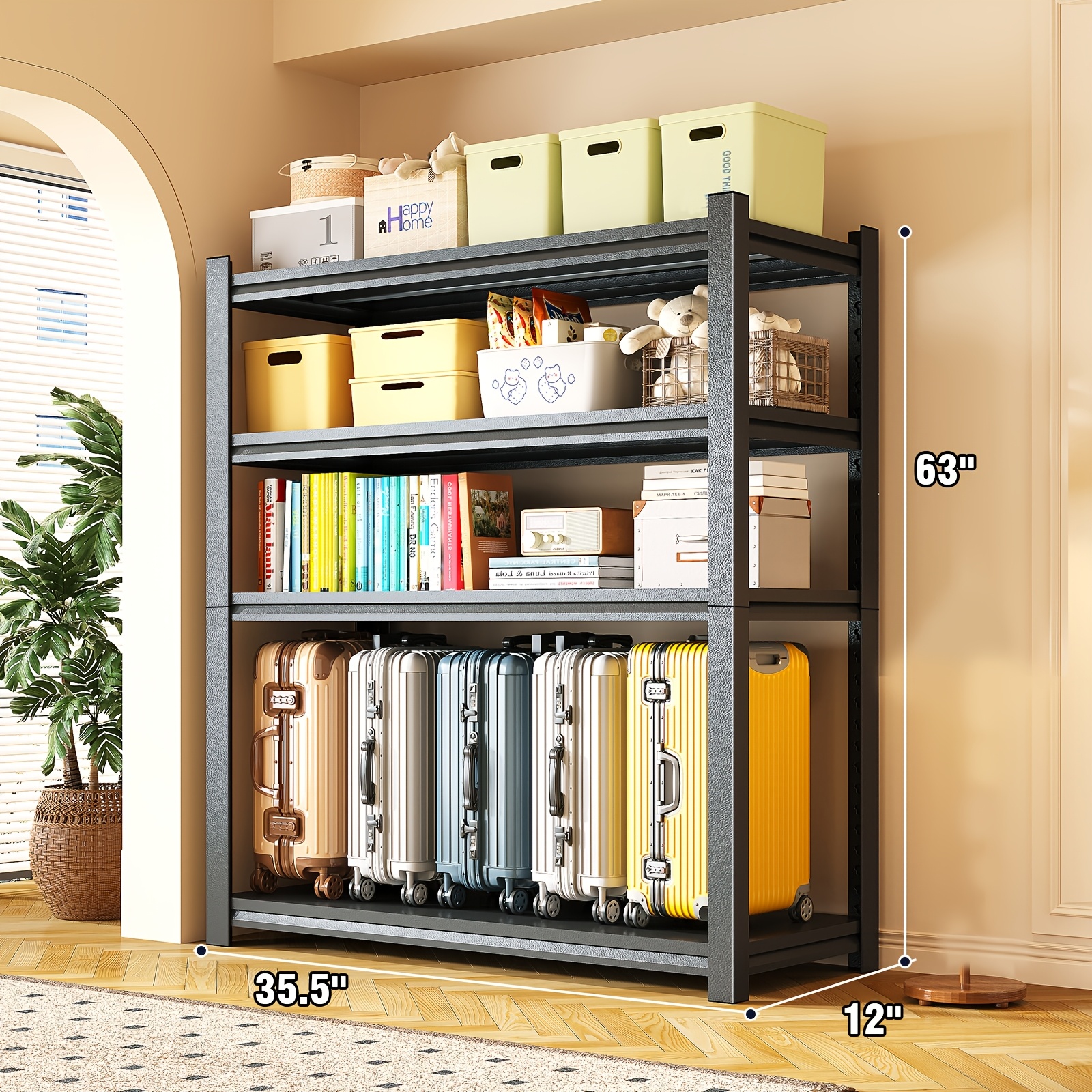5-Tier Heavy-Duty Adjustable Kitchen Storage Shelf with Modular Shelving System & -Standing Suitable for Kitchen Organizers, Garage Tools, Microwave Stand, Baker's Rack, Utility Shelves - Assembly, Space-Saving Unit