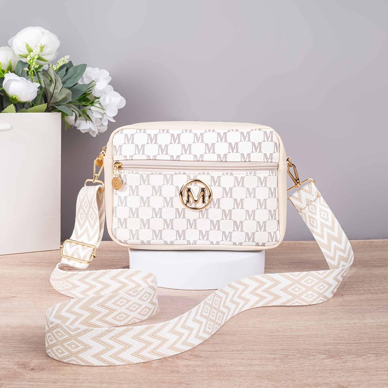 1pc Women's Crossbody Bag, Double Compartment Square Shoulder Purse With Adjustable Wide Strap, Front Zipper Pocket, Casual Lightweight Camera Bag For Daily Shopping & Travel