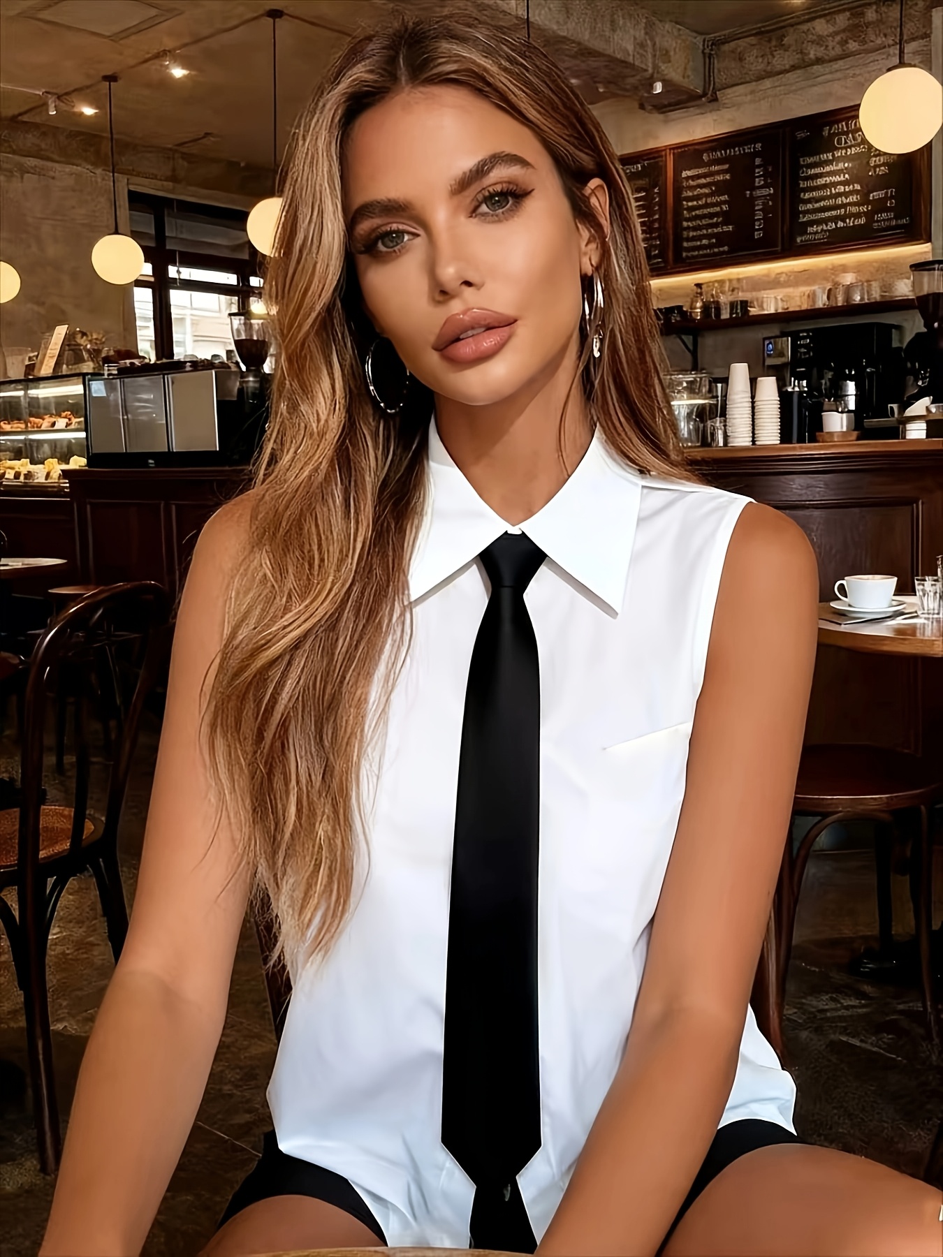 [Sleeveless Blouse with Tie] Women's Sleeveless Blouse with Tie, Versatile and Casual, Elegant and Popular Solid Color Button- Cardigan Blouse, Perfect for Summer Wardrobe