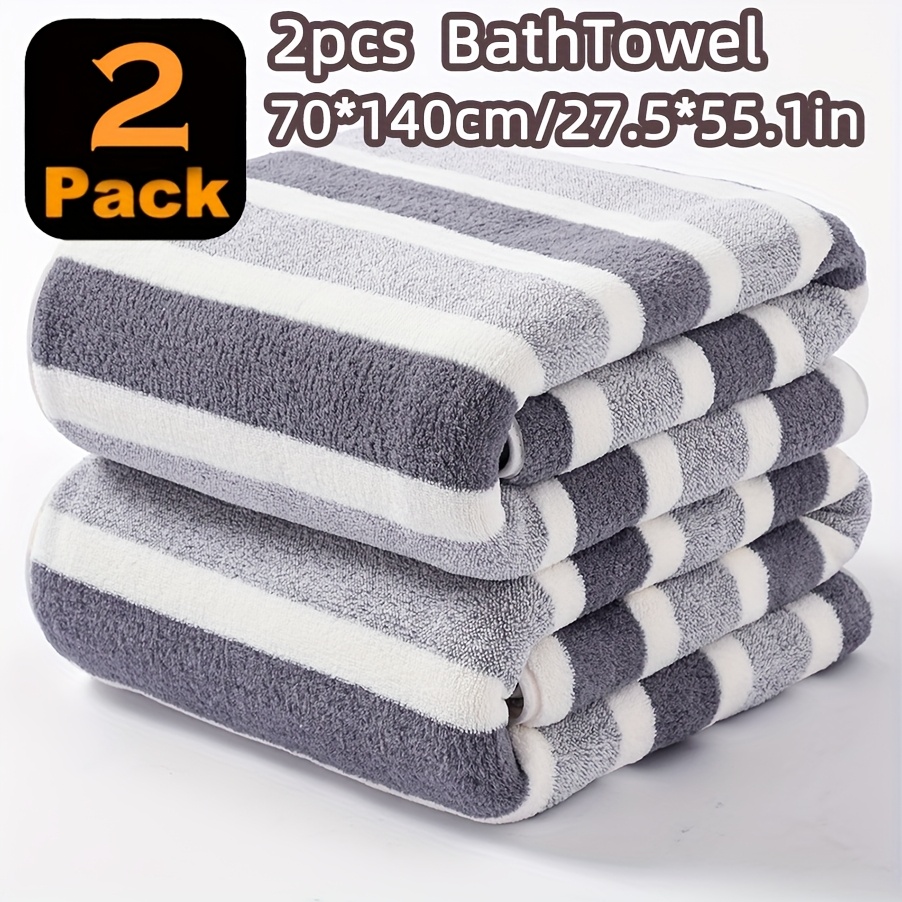 Self Wide Strip Bath Towels 2-pack 70x140 / 2pcs Coral Fleece Bathtowel Thickened Soft Striped Bath Towel Quick Dry Absorbent Bath Towel Towel For Swimming 70 X 140cm/27.5 X 55.1in