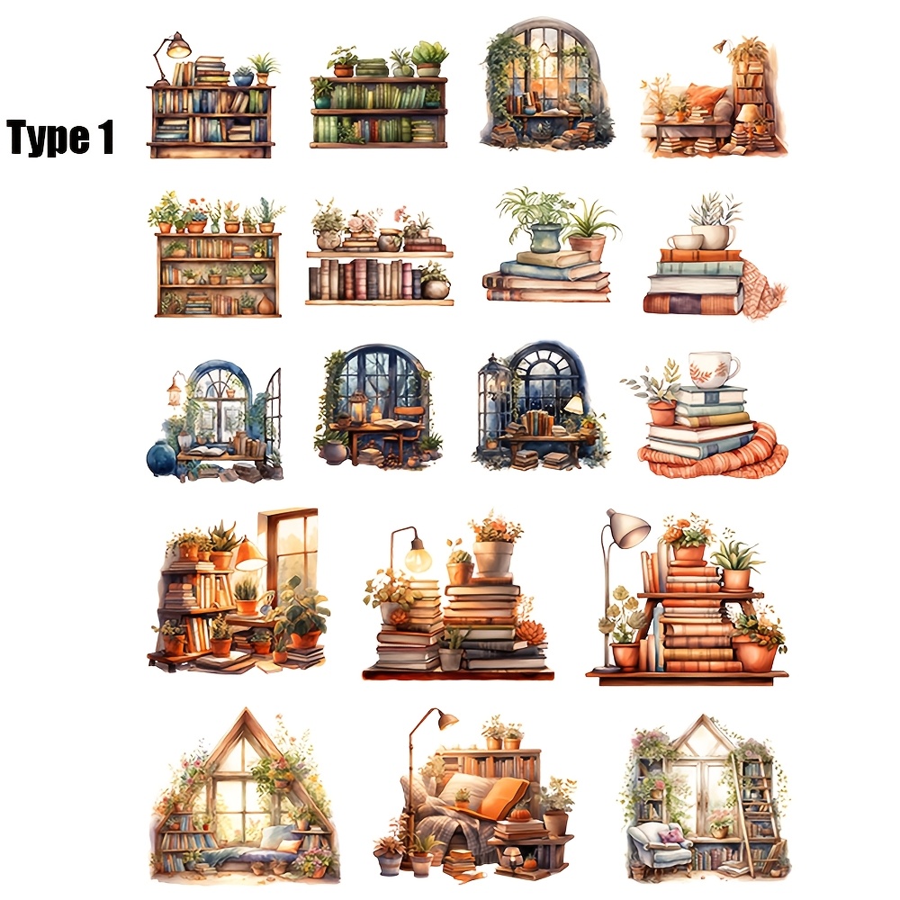 Image of A Pack Of Vintage Journal Stickers For Decorating Your Planner, Enhancing Your Cozy Reading Corner With Portable Retro Stickers