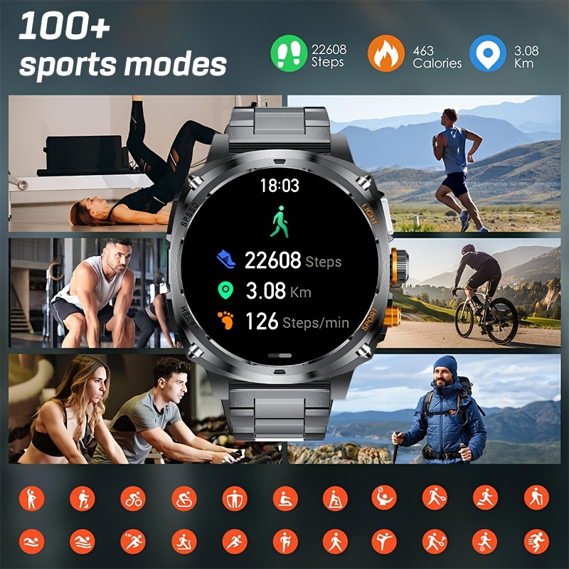 Montre Connectée Homme SIEMORL pour iPhone et Android avec Appels Bluetooth, Lampe LED, Écran AMOLED 1,75 Pouces, Résistante à l'Eau IP170,18cm, Batterie 800mAh, Suivi Sportif 100+ Activités