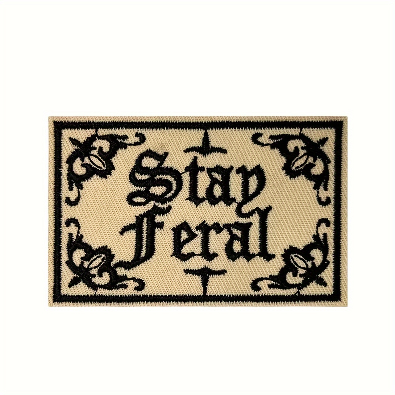 

Polyester Embroidered Iron-on Patch, 1 Pc/2 Pcs, "stay Feral" Text With Decorative Border For Clothing, Bags, And Hats - Floral Package Design Embellishment