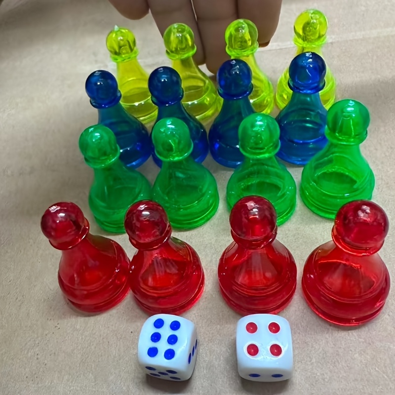 Image of 16pcs New Ps Material Crystal Colorful 16pcs Chess Pieces 3.5cm Height Flying Chess Additions With 2pcs Dices For Board Game 14+