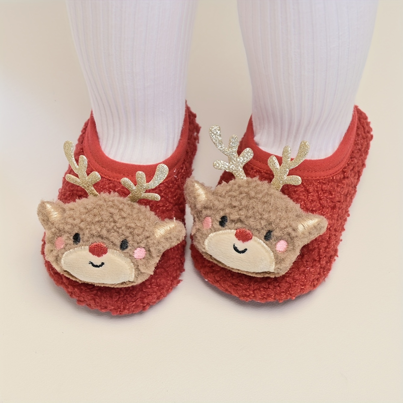 Image of 1 Pair Of Baby Velvet Christmas Floor Socks, Anti Slip Cute Velvet Christmas Gift Socks, Sock Covers