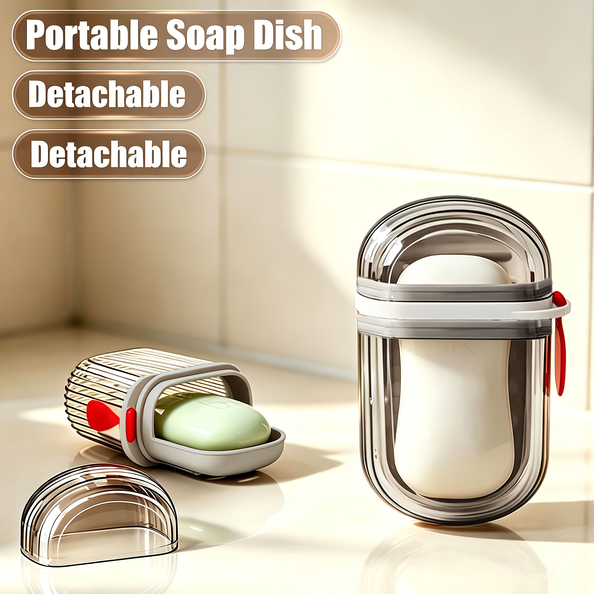 TEMU Boîte à savon portable et scellée, pour le stockage et l'utilisation en voyage. à boucle de verrouillage, couche de drainage interne, séchage