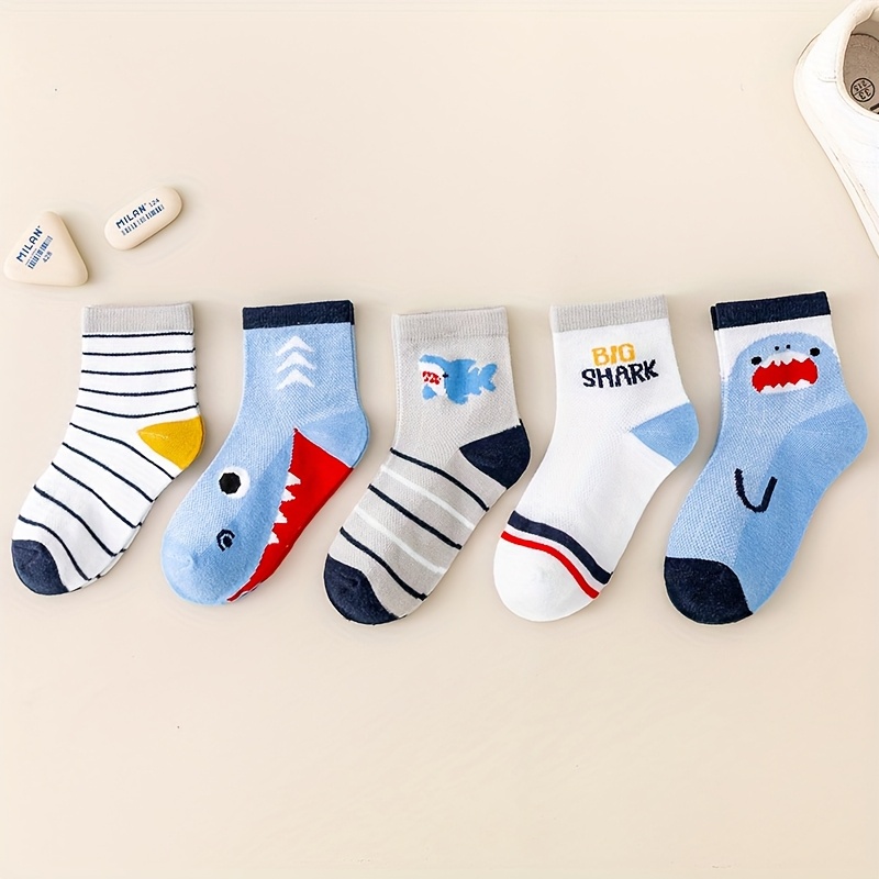 10 Pairs Mid-Calf Socks with Shark & Planet Patterns