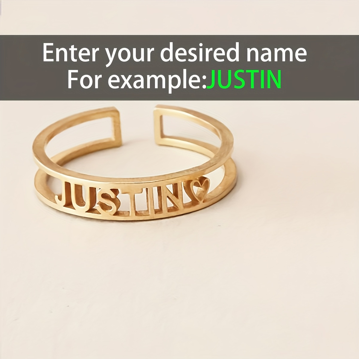 TEMU Custom Exquisite Name Ring, 18k Gold Plated, Customizable With English Names Or Dates, Personalized Decoration, Stylish Font Accessory, Couple's