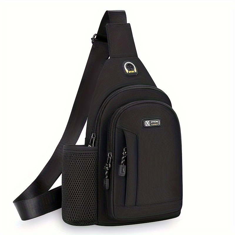 E-shop Herren-Casual-Oxford-Schultertasche mit Wasserflaschenhalter - Multifunktionale Outdoor-Sporttasche, modische Quer-Body-Tasche mit Nähtdetail,