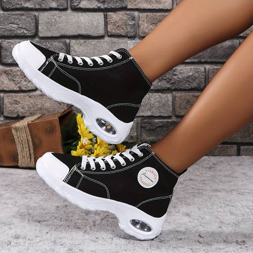 womens high top canvas sneakers lightweight comfortable fashion shoes with air cushion sole and stylish lace high top sneakers