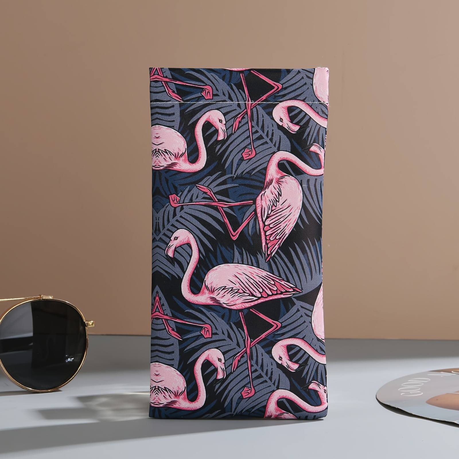Image of 1pc, Flamingo Print Glasses Pouch, Portable Sunglasses Storage Bag