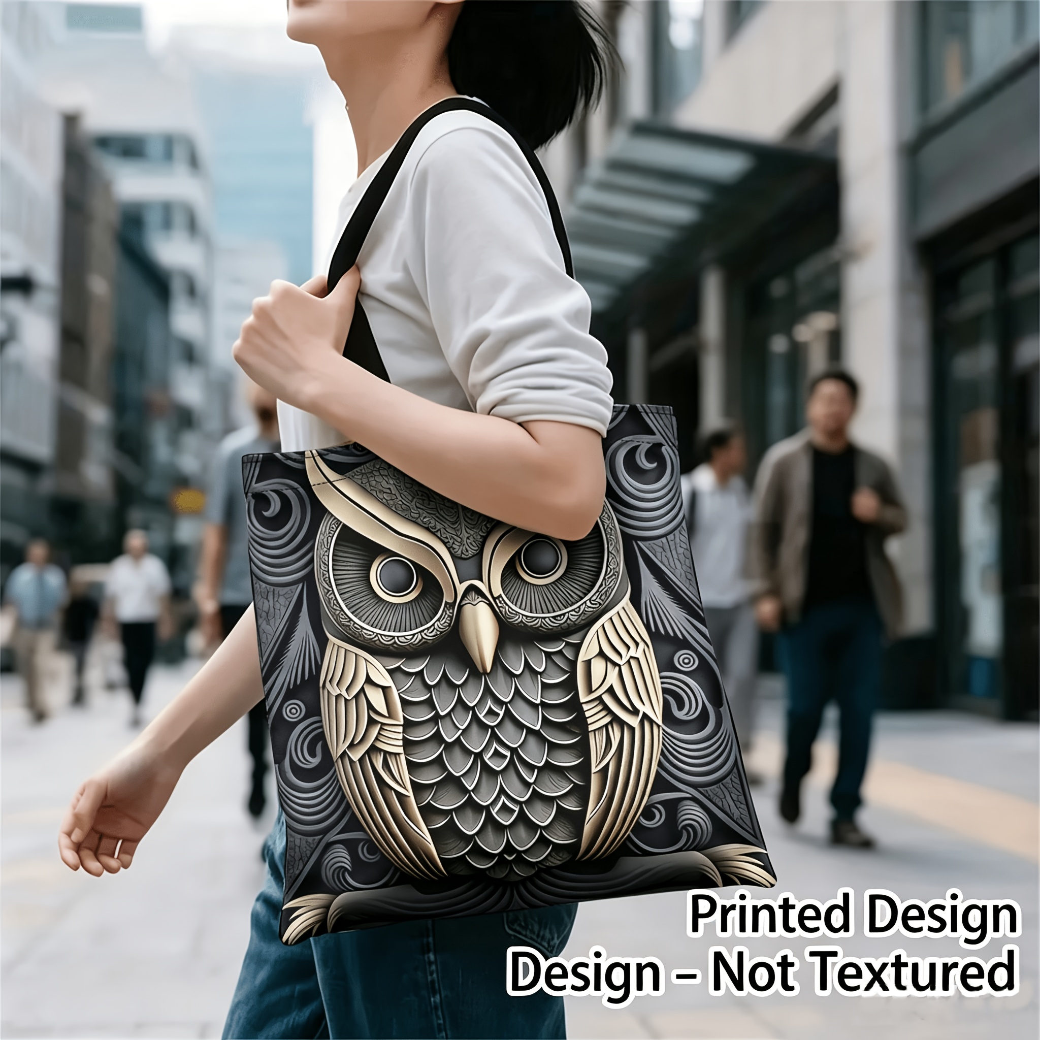 TEMU 1 Printed Design Non-textured Gorgeous Owl And Chinese Knot Pattern Shopping Bag 13.78x15.7 Inches (35x40cm) Suitable For Use, Foldable
