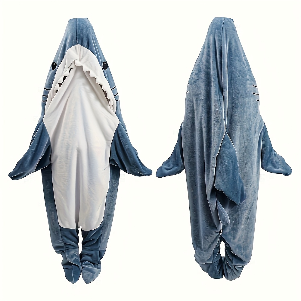 TEMU Shark Blanket Onesie - Wearable Costume And Blanket - Soft Shark Sleeping Bag With Hood, Machine Washable - For Halloween, Shark Week - Party