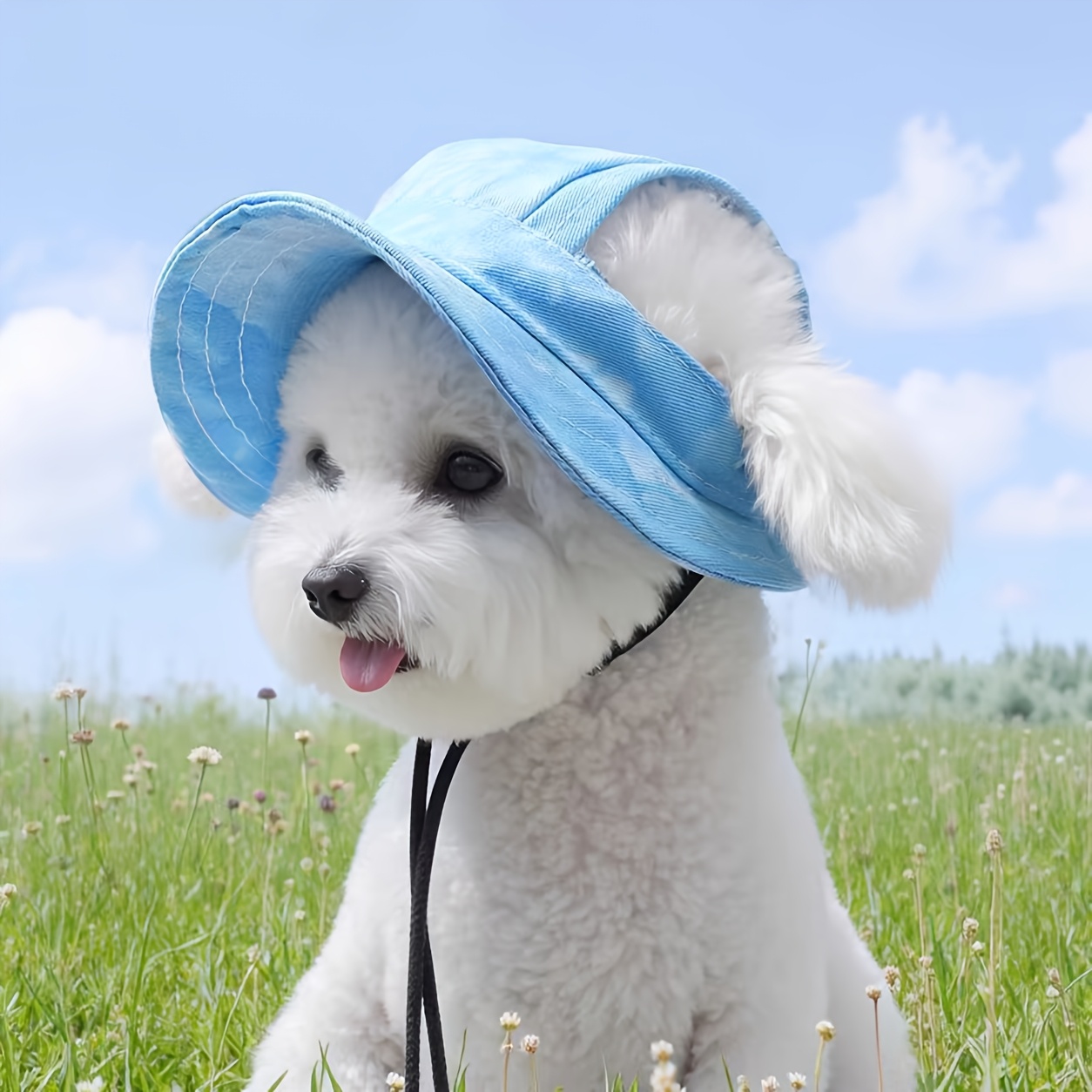   anti choking hat with adjustable strap ear exposing design fishermans cap pet headwear sun protection hat for summer Product details 2