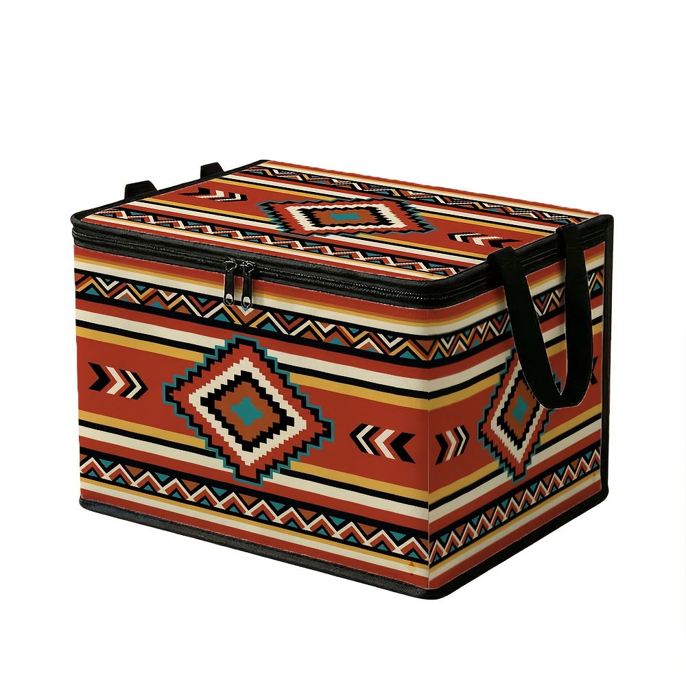 TEMU 1pc Southwestern Folk Rustic Zipper Storage Box Organizer, Geometric Ethnic Pattern Gift, Element Print, Perfect For Travel, Packing, Clothing,